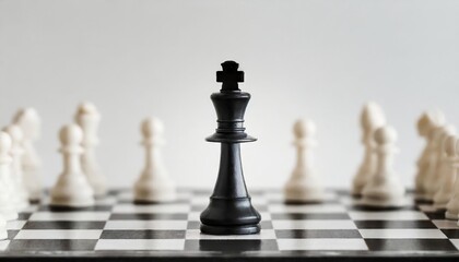 chess board, black king alone against white figures