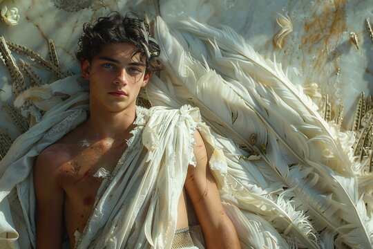 depiction of greek or roman god on neutral temple background