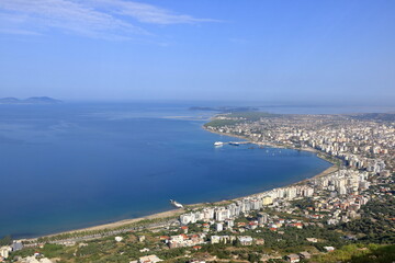 Vlora resort town, city embankment, beaches and the Adriatic Sea, Albania