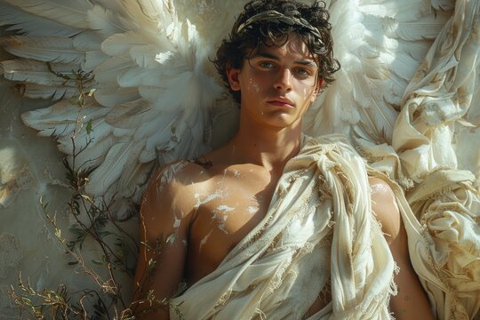 depiction of greek or roman god on neutral temple background