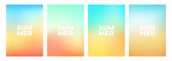 Set of summertime blurred backgrounds. Summer theme color gradients for creative seasonal graphic design. Vector illustration.	