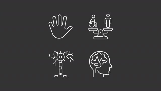 Health awareness animation library. Animated medical conditions icons. Social justice and inclusion. Black illustrations on white background. HD video with alpha channel. Motion graphic
