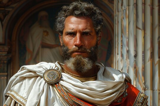 depiction of greek or roman god on neutral temple background