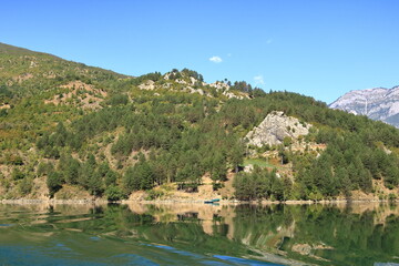 Obraz premium View of Koman lake in Albania