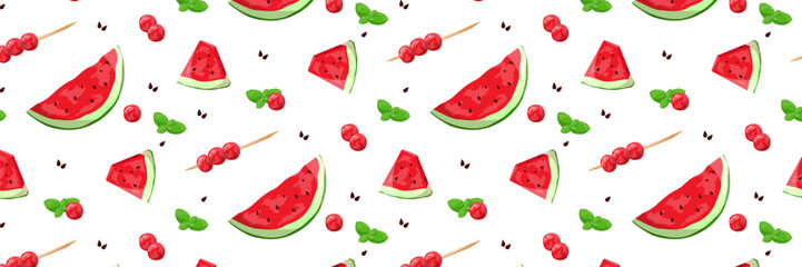 Seamless background with watermelon slices. Vector illustration in cartoon style. Vector illustration