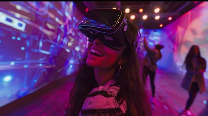 Woman Experiencing Virtual Reality Simulation