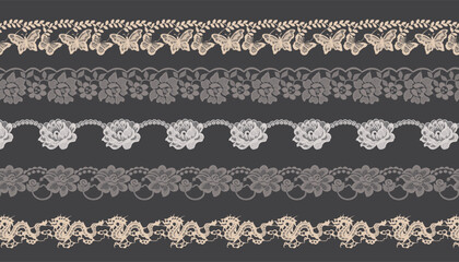 Set of openwork lace trim without a mesh base. - obrazy, fototapety, plakaty