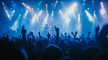 Energetic Crowd With Hands Raised at Concert