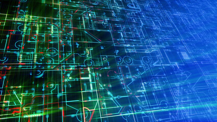 Abstract electronic circuits. Technology background. Stylized circuit boards, depicting computers, networks.