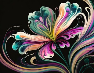 Colorful fluid art-inspired flower colorful on black background isolated modern art vibrant colors swirl modern art original vibrant colors