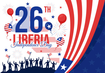 Happy Liberia Independence Day Vector Illustration on July 26 with Waving flag and Ribbon in National Holiday Flat Cartoon Background Design