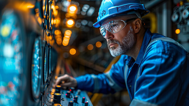 an engineer is looking at the graphs of power curve on the screen in BESS plant.generative ai