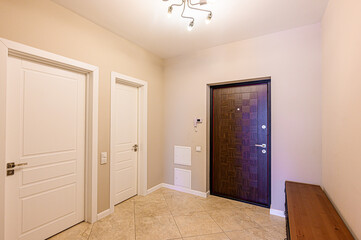 standard room interior apartment. room doors, renovation corridor lobby entrance hall