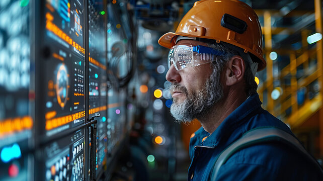 an engineer is looking at the graphs of power curve on the screen in BESS plant.generative ai
