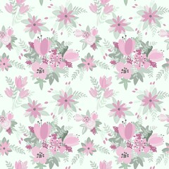 Seamless pattern of isolated primitive graphic, botanical elements - cute digital art. Digital composition is ideal for printing textiles, wrapping paper, weddings, birthdays, Mother's Day