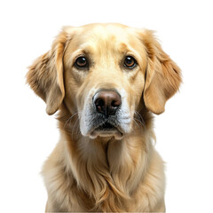 A close-up image of a golden retriever dog isolated on transparent background.