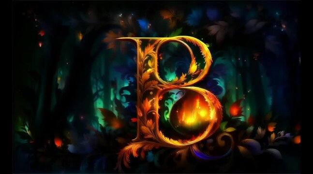 animation, motion effect, alphabet B, Burning letters in the dark,  60fps 8sec. 