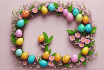 Fototapeta na wymiar easter eggs wreath frame