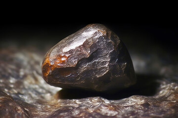 Naklejka premium Yeelimite fossil mineral stone. Geological crystalline fossil. Dark background close-up.