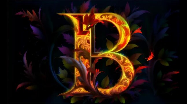 animation, motion effect, alphabet B, Burning letters in the dark,  60fps 8sec. 