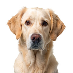 A close-up image of a golden retriever dog isolated on transparent background.