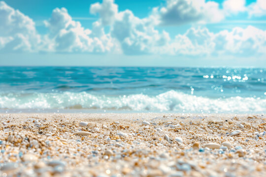 Sunny beach and sea. Background image. Created with Generative AI technology.