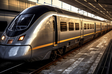 Fototapeta premium Image of train. Train related topics. Vacation by train. Rail strike. Train accident.