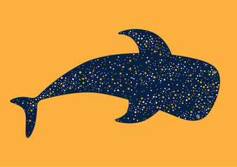 Illustration of the whale shark with the night stars sky pattern