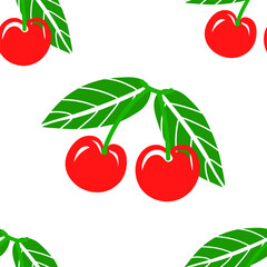 Seamless brightly colored pattern with juicy cherries hand drawn drawing. Linear doodle cherries vector. Seamless background for wrapping paper.