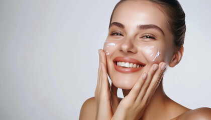Woman Close Up Portrait with Cream on Face