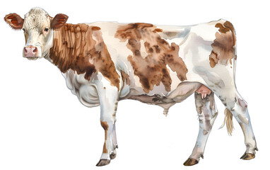 Cow Watercolor Illustration. Elegant Cow Portrait: Watercolor Delight