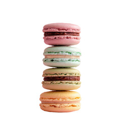 A stack of assorted macarons in close-up view