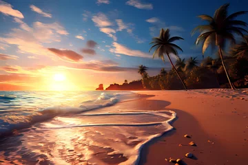 Foto op Plexiglas Tropical landscape of coast beautiful sea shore beach on good sunny day flat vector illustration © Ehtasham