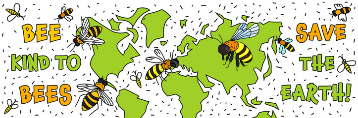 Naklejka premium Save the bees and our planet. World bee day.