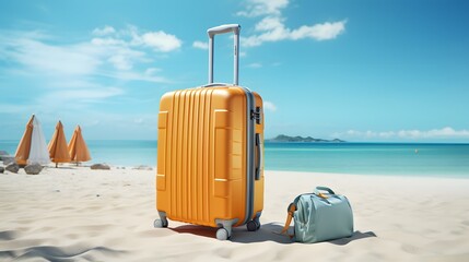 summer travel  background with orange bag on the beach