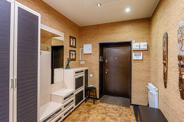 standard room interior apartment. room doors, renovation corridor lobby entrance hall