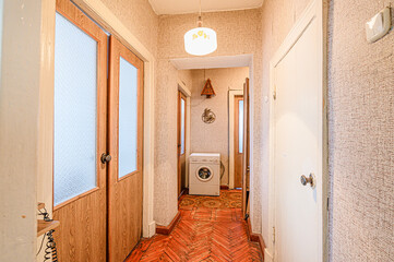 standard room interior apartment. room doors, renovation corridor lobby entrance hall