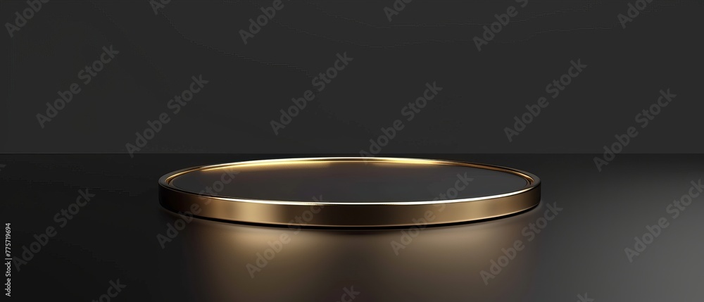 Poster rendering in 3d with cylinder podium and round frame. blank template with copyspace, business produc