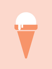 Simple flat illustration with ice cream cone. Sweet dessert. Modern  minimalistic icon, sticker, clip art in flat kawaii style. Tasty food.