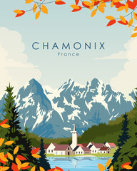 Chamonix France travel poster, banner, card
