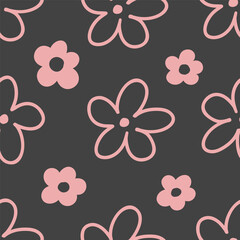 Seamless pattern on dark background line flowers vector. Pattern on dark background. Vector illustration
