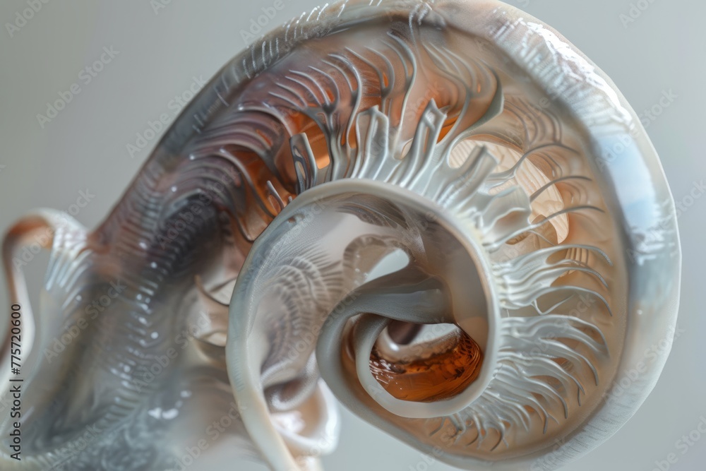 Wall mural Inner ear with eardrum and cochlea - abstract 3d model	