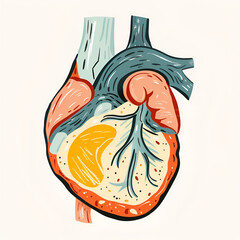 Colorful stylized illustration of a human heart with artistic details.
