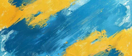 Blue yellow painted seamless pattern on canvas texture with brushstrokes