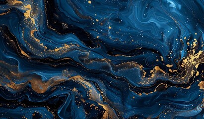 Premium Background. Marble painting, realistic photography style, dark abstract background with blue color and gold. Luxury artistic for flyer, poster, notepad.