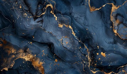 Premium Background. Marble painting, realistic photography style, dark abstract background with blue color and gold. Luxury artistic for flyer, poster, notepad. - obrazy, fototapety, plakaty