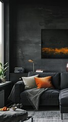 Mockup scandinavian dark interior design