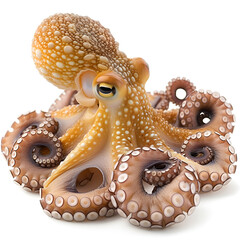A realistic illustration of an octopus on a white background showing detailed texture and suction cups.
