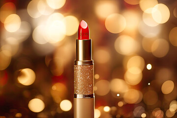 Lipstick flying bokeh out of focus golden lights background