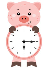 Cute pig with clock inside